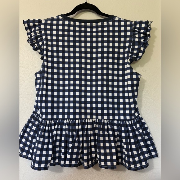 Kate Spade Blue Gingham Women's Peplum Cotton Top w/ Ruffled Cap Sleeves. XL - Picture 5 of 16